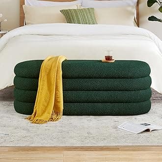 Storage Ottoman Bench 49.2 Inch Upholstered Fabric Storage Bench for Bedroom End of Bed Aesthetic Large Oval Ottoman for Living Room(Dark Green)