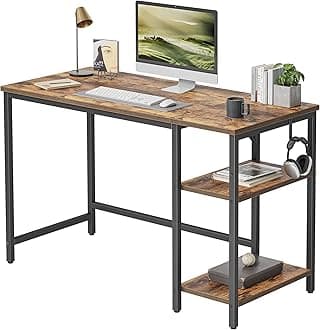 Computer Home Office Desk, 120 cm Small Study Writing Table with Storage Shelves, Modern Simple PC Desk with Splice Board, Brown