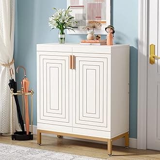 Tribesigns Shoe Cabinet with Doors, 20 Pairs Entryway Shoe Storage Cabinet with Shelves, 5-Tier Modern Free Standing Shoe Racks Storage Organizer for Closet, Living Room, Bedroom (White/Gold)