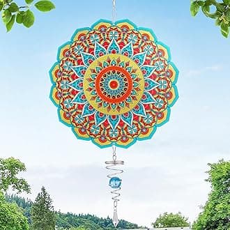 Light Catcher Wind Spinners Outdoor with Spiral Tail - Mandala 3D Hanging Garden Yard Patio Window Decor Gift for Women Mom Grandma Wife, Kinetic Spin Vibrant Color Fun to Watch Art Sculptures, Yellow