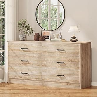 Bigbiglife Wood Dresser for Bedroom, 6 Drawer Double Dresser, Modern Chest of Drawers with Deep Drawers, Large Storage Organizer for Living Room, Closet,15.8" D x 47.2" W x 27.7" H (Light Oak)