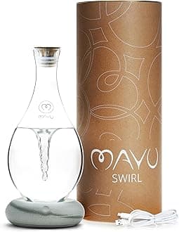 MAYU Swirl, Structured Water Device, 1.5 Liter Glass Pitcher, Rechargeable Ceramic Base (Graystone), Enhance Reverse Osmosis, Purified or Filtered Water, Vortex Oxygenates, Supports Cellular Hydration