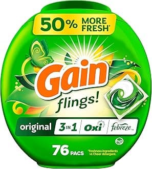 flings Laundry Detergent Soap Pacs HE Compatible Long Lasting Scent, Original Scent, 76 Count