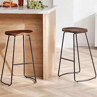 HeuGah Bar Stools Set of 2, 30" Bar Height Bar Stools with Metal Leg, Rustic Backless Bar Stool for Kitchen Island, Bar Chairs with Solid Wood Saddle Seat (Walnut, 2 PCS 30Inch Bar Stools)