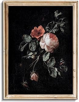 uniro Canvas Prints Art Vintage Decor Gothic Wall Art Moody Vintage Botanical Floral Canvas Prints Flower Pictures Dark Academia Decor Aestheti Rose Floral Paintings For Bedroom Bedroom Office (8" x 10"-UNFRAMED)