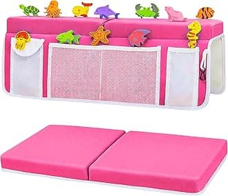 Bath Kneeler –8 Suction Cups & 1.5" Padding.Certified Non Toxic Bath Kneeling Pad for Bath Tub & 5 Bath Toy Organizer. Fast Dry Baby Bath Kneeler and Elbow Rest Pad Set by Supa Ant-Pink
