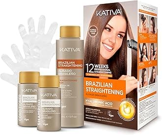 Kativa Brazilian Straightening Kit, 12 Weeks of Home Use Professional Straightening, with Organic Argan Oil, Shea Butter, Keratin & Amino Acids, for Straighter, Softer and Shinier Hair, All Hair Types