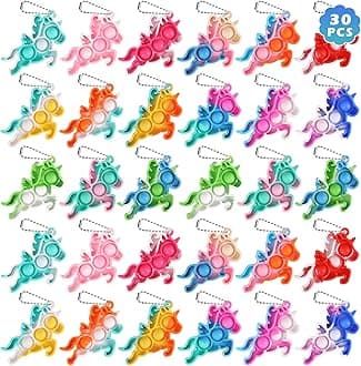 Unicorn Party Favors Kids Party Favors Fidget Toys Bulk 30 Pack Mini Pop Fidget Keychain Its,Unicorn Keychains Toys Pinata Stuffers Birthday Party Small Classroom Prizes