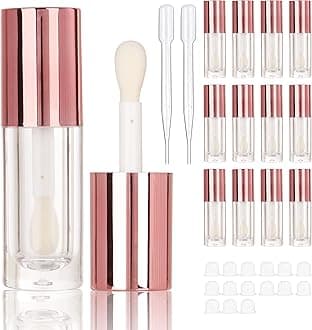 COSIDEA 14pcs Empty 6ml big doe foot wand Chunky lip gloss tubes for DIY lipgloss,Pink round lipgloss containers tubes with thick wand (Rose gold)