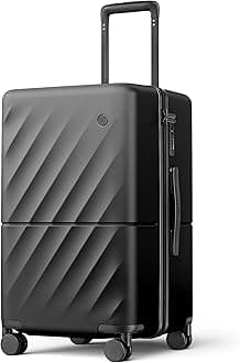 NINETYGOTrunk Luggage 22 Inch, Small Checked Luggage with Double Spinner Wheels, Anti-Burst Zipper, Hard Case PC Suitcase, Lightweight Travel Luggage, TSA Approved (Onyx Black, Hudson)