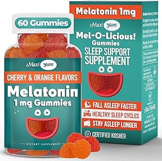 1mg Melatonin Gummies – Kids Melatonin Chewables with Natural Cherry & Orange Flavor – Adult and Baby Sleep Help Supplement to Support Restful Nights (60 Count)