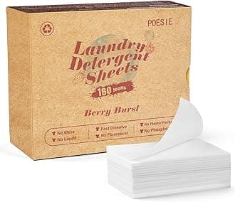 Poesie Laundry Detergent Sheet Berry Burst Scent 160 Sheets No Plastic Jugs No Messy Liquid Powder Camping Travel RV Trip Laundry Cleaning Sheet for Hand Wash Machine Wash