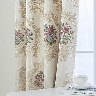 Luxury Jacquard Curtains for Bedroom Living Room, Pearly Beige Floral Damask Curtains 2 Panels with Tiebacks, Elegant Window Curtain for Banquet Party Decor(42”Wx63”L, 2 Panels)