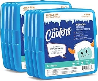 Cool Coolers by Fit & Fresh Kids Clear Blue Ice Packs, Quick Freeze, Space-Saving, Reusable Ice Pack for Lunch Boxes & Coolers