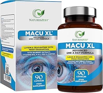 Macu XL - Lutein and Zeaxanthin Supplement - 3 Month Supply with Meso Zeaxanthin, Bilberry Extract, Vitamins A, B12 & Zinc, 90 Vegan Capsules - Eye Supplement for Vision Health – Eye Vitamins