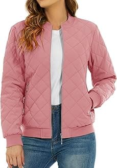 – TACVASEN Women's Diamond Quilted Jackets Full Zip Winter Bomber Jacket Padded Coats Casual Warm Jacket with Pockets