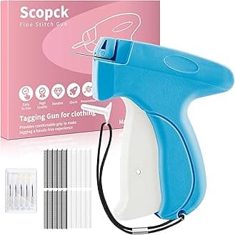 Stitch Gun for Clothes - Handheld Stitch Gun Quick Clothing Fixer - Mini Sewing Kit Micro Tagging Gun - Includes 6 Needle, 1000 Black Fasteners & 1000 White Fasteners (Blue-White)
