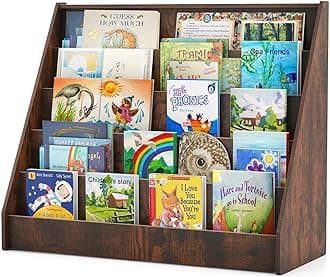 Costzon 5-Tier Kids Bookshelf, Wooden Children Bookcase, Toddler Book Rack, Magazine Storage & Display Shelf, Book Shelf for Kids Room, Living Room, Nursery, Classroom (Brown)