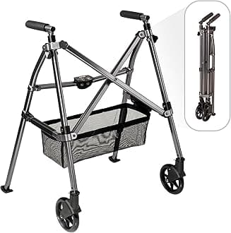 Stander Wonder Walker Plus - Lightweight, Folding Travel Walker for Adults, Seniors & Elderly - Black Walnut