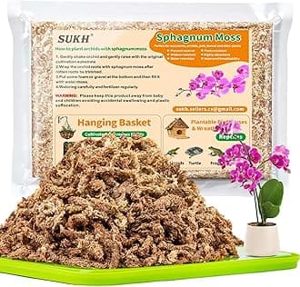 Sukh 15oz Sphagnum Moss for Plants - Sphagnum Peat Moss Natural Premium Long Fibered Chile Dried Moss Potting Mix for Orchids Succulent Carnivorous Potted Plant Reptiles Medium