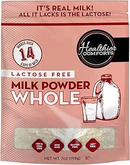 Healthier Comforts Lactose Free Whole Milk Powder | Non-GMO, rBST Hormone Free, Kosher, Gluten Free, No Fillers | Baking, Coffee Creamer, Shakes, Pantry Staple, Camping | Makes 14 cups (7 oz)