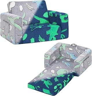 Tiita Kids Sofa, 2-in-1 Kid Chair, Convertible Toddler Couch to Lounger, Flip Out Baby Sofar, Toddler Armrest Chair Bed, Folding Kids Play Sofa for Girl or Boy(Dark Grey Dinosaur)