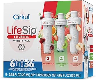 Lifesip Flavor Cartridge Variety Pack with B Vitamins, Pack of 6 (2 Fruit Punch, 2 Strawberry Kiwi, 2 Honeycrisp Apple)