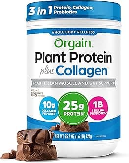 Orgain Protein Powder + Collagen, Creamy Chocolate Fudge - 25g of Protein, 10g Collagen Peptides, Type I & III, 1B CFU Probiotics, Supports Hair, Skin, Nail, Joint & Gut Health, Gluten Free - 1.6lb