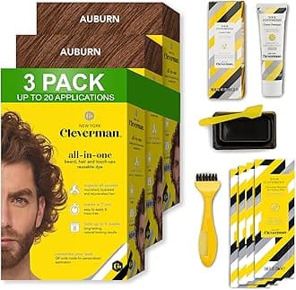 3x2 Pack Cleverman Auburn Hair & Beard Dye for Men, All-in-One Reusable Kit - Mens Color For Natural-Looking Gray Coverage, Professional-Quality and Ammonia-Free for Hair, Beard & Gray Mustache