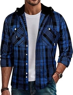 Men's Flannel Shirts Plaid Hoodie Long Sleeve Casual Regular Fit Button Down Shirts