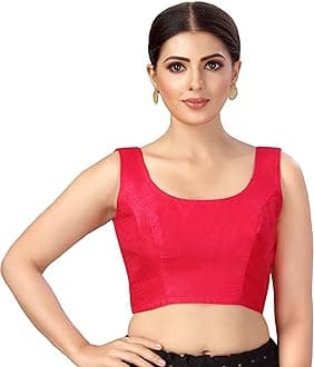Studio Shringaar Women's Readymade Art Silk Sleeveless Saree Blouse