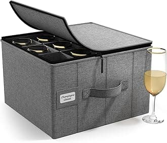 Sorbus China Storage Containers – Dinnerware Organizer for Champagne Flute Glasses with Lid (Holds Service for 12) with Felt Protectors – 13" x 10" x 10.6"