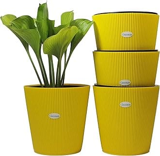GREENON® 10 Inch Self Watering Plant Pot Set of 4 (8 Pots) | Yellow Outer & Black Inner Planters | Heavy Duty Virgin Plastic | UV Treated Gamla | Ideal for Indoor, Balcony & Home Garden