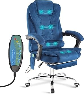 Blisswood 8 Point Massage Office Chair For Home Office,Executive Office Chair With Footrest 130° Reclining Computer Desk Chairs Adjustable Height 360° Swivel Recliner Chair (Velvet Blue)