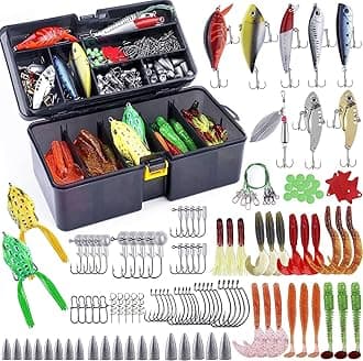 PLUSINNO Fishing Lures Baits Tackle Including Crankbaits, Spinnerbaits, Plastic Worms, Jigs, Topwater Lures, Tackle Box and More Fishing Gear Lures Kit Set, 210Pcs Fishing Lure Tackleââ‚¬¦