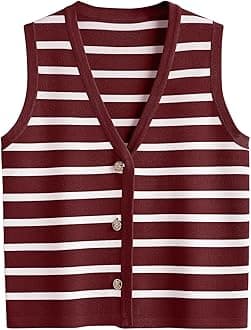 LILLUSORY Vest Tops for Women 2025 Fall Outfits Striped Sweaters Button Up Casual Blouses Jacket Fashion Clothes