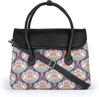 Printed Jute Handcrafted Vegan Leather Multicolor Women's Satchel Bag | Ladies Purse Handbag | Double Handle Detachable Strap