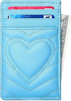 Women's Slim Leather Credit Card Holder Wallet, RFID Blocking, Light Blue