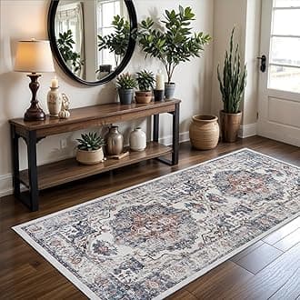 Hallway Washable Runner Rug - 3x6 Kitchen Rugs Entryway Rug Runner Vintage Soft Floor Mat Non Slip Indoor Farmhouse Carpet for Bathroom Living Room Bedroom (3 X 6, Brick)OEKO-TEX STANDARD 100