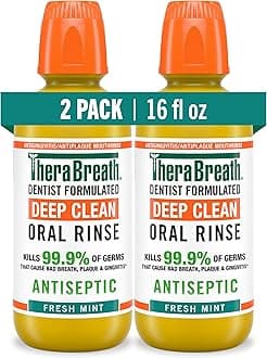 TheraBreath Deep Clean Mouthwash, Antiseptic Benefits, Fresh Mint Flavor, Dentist Formulated, Alcohol Free, 16 fl oz (Pack of 2)