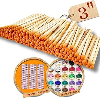 500 Count - 3" Long Orange Color Matches | Three Inch Coloful Loose Wooden Safety Match Sticks for Candle Display | Refill Decorative Jar Holder Bottle | Striker Included