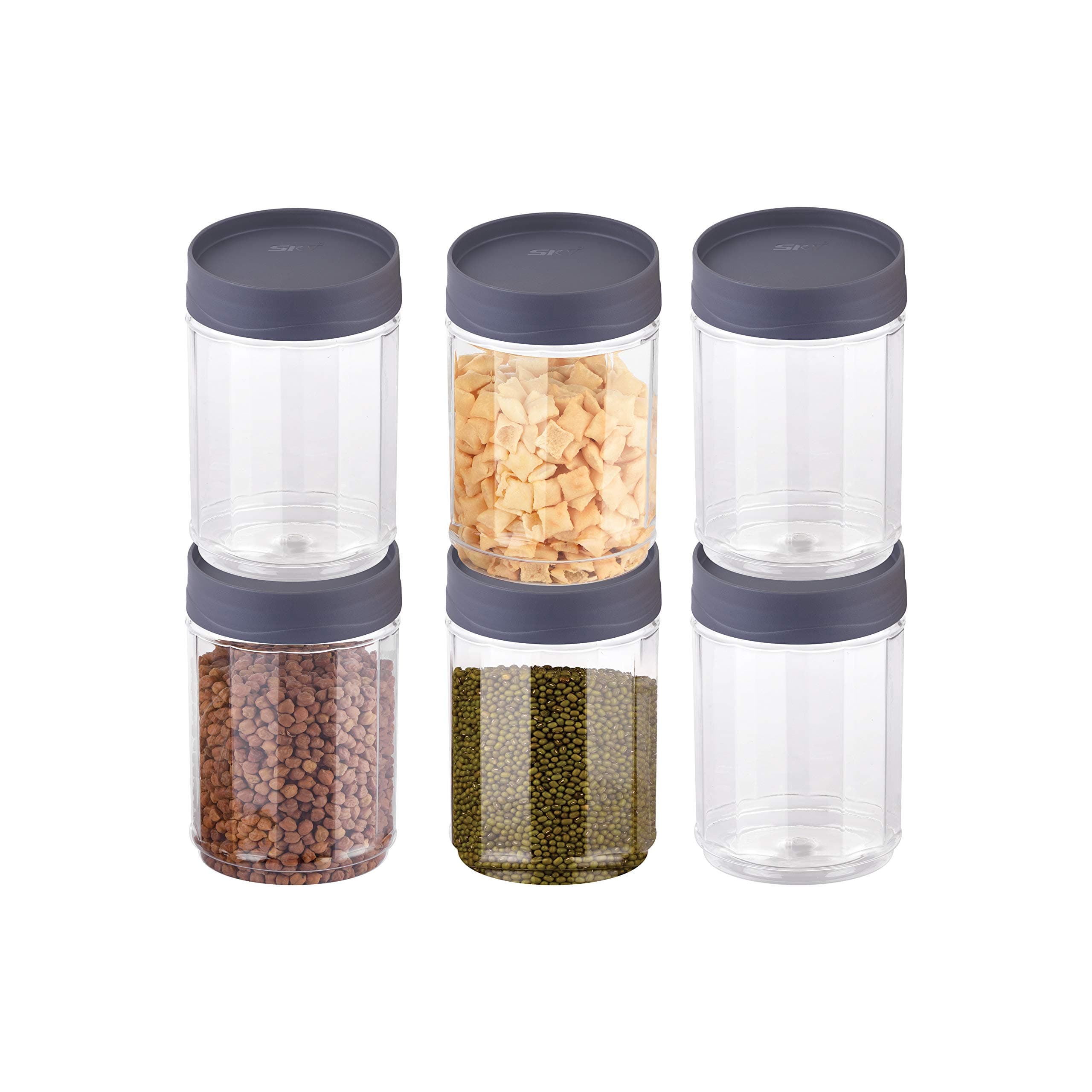 Sky Octave Celebration 6 Pcs with Inter-Stackable Lid Storage Pet Container Gift Set for Kitchen,(2300 ml x 6,Grey)