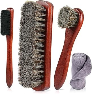 Rolett 4-Piece Horsehair Shoe Brush Shine Kit - Horse Hair Brush for Leather, Premium Shoe Polish brush, Leather Shoe Boot Brushes for Cleaning and Polishing