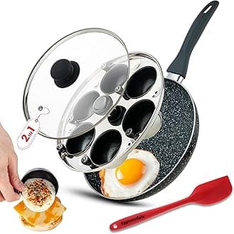 Eggssentials 2 IN 1 Poached Egg Maker & Egg Pan, Granite Egg Poacher with 6 Cups - Skillet - 10 Inch Frying Pan Nonstick - Omelette Pan - Pizza Pan