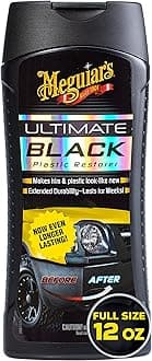 Meguiar's Ultimate Black Plastic Restorer, Durable Car Restorer for Faded Black Plastic, Vinyl, and Rubber, Restores Deep Color and Shine, for Car Guys, 12 Oz