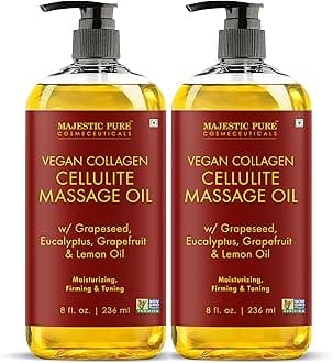 Cellulite Massage Oil for Massage Therapy- Refreshing and Relaxing- Natural Oils with Grapeseed, Eucalyptus & Lemon Oil- All Skin Types- Men and Women Massage Lotion- 8 fl oz (Pack of 2)