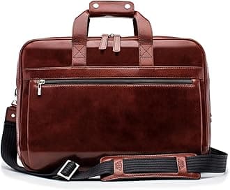 Bosca Old Leather Messenger Bag, Vintage Style Laptop Briefcase for Men, Multiple Pockets, Ideal for Office & Travel