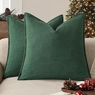 Foindtower Set of 2, Decorative Linen Soild Throw Pillow Covers Soft Accent Euro Cushion Case Farmhouse Neutral Pillowcase for Chair Couch Sofa Bedroom Living Room Home Decor 16 x 16 Inch Pine Green