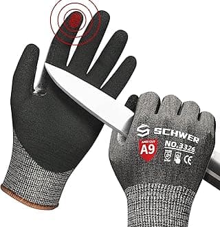 Schwer ProGuard Cut Resistant Work Gloves at the Highest Level PR3326 for Extreme Protection, ANSI A9 Cutting Gloves with Reinforced Thumb, Non-Slip, PFAS-Free, Durable, Touchscreen, Black