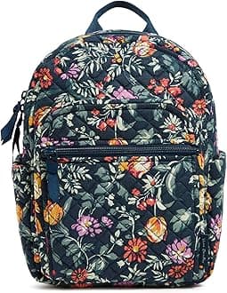 Vera Bradley Women's Cotton Small Backpack Bookbag, Fresh-Cut Floral Green, One Size